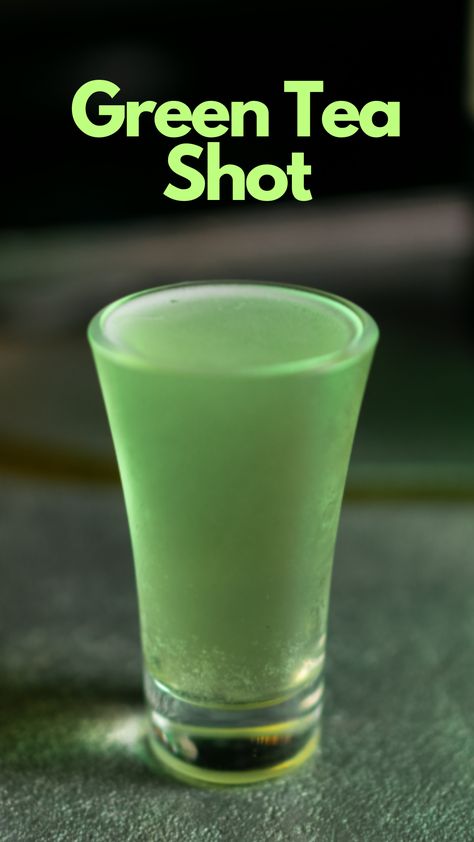 Green Tea Shot Irish Shots St Patrick, Video Game Cocktails, Green Shots Alcohol, Green Tea Shots Jameson, Green Tea Vodka Cocktail, Whiskey Sour Jello Shots, Brain Shot, Green Shot, Shooter Recipes