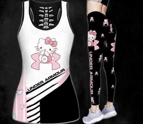 Legging Set Outfit, Hello Kitty Tank Top, Sunflower Outfit, Look Academia, Cat Tanks, Well Hello There, Leggings Set, Workout Outfit, Measurement Chart