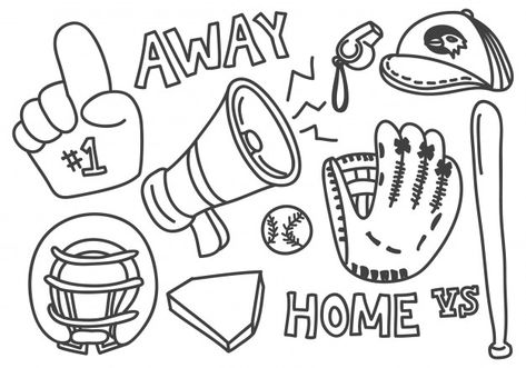 Baseball Doodles, Drawing Baseball, Baseball Illustration Design, Baseball Cartoon, Baseball Illustration, Baseball Drawings, Soccer Backgrounds, Fitness Flyer, Kids Doodles