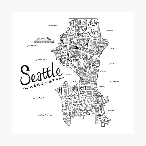 Seattle Map, Map Wall Decal, Seattle Art, Map Canvas, Map Art Print, Illustrated Map, Map Wall, City Maps, Seattle Washington