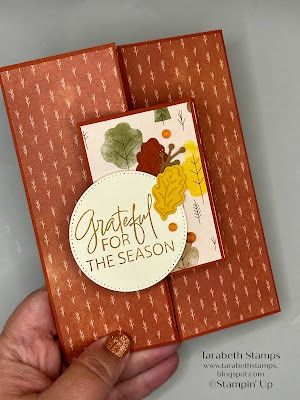 Stampin' Up Sweet Days Of Autumn Double Gate Fold Video Tutorial | Tarabeth Stamps Thanksgiving Stampin Up Card Ideas, Double Gate Fold Card Tutorial, Stampin Up Sweet Days Of Autumn Dsp, Thanksgiving Stampin Up Cards, Stampin Up Folded Cards, Sweet Days Of Autumn Dsp, Stampin Up Thanksgiving Cards 2024, Stampin Up Caring Leaves, Autumn Leaves Stampin Up Cards