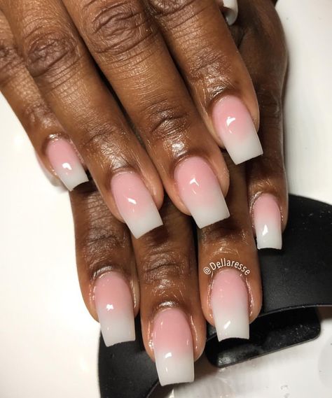 Short Square French Ombre Nails, Pink Ombre French Tip Nails, Square Pink And White Ombre Nails, Pink And White Ombre Nails Square, Short Square Pink And White Ombre Nails, Ombre White Nails, White And Pink Ombre Nails, Pink And White Ombre Nails Squoval, Short Ombre Pink And White Nails