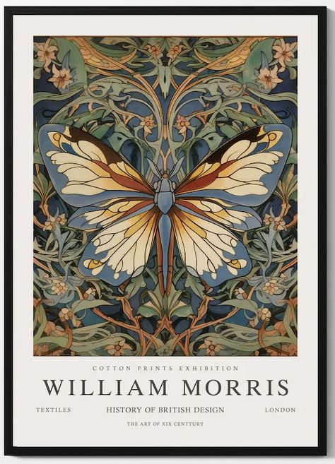 Wall Decor Green, Green Room Decor, William Morris Poster, William Morris Patterns, Japan Illustration, Morris Wallpapers, Butterfly Poster, William Morris Art, William Morris Designs