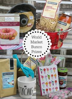 World Market Bunco Prizes #worldmarkettribe Bunko Prizes Ideas, Bunco Fundraiser Ideas, Bunco Prizes Ideas Gift, Bunco Gift Ideas, Bunco Prizes Ideas, Bunko Gifts, Bunko Food, Bundt Cake Mix, Bunco Prizes