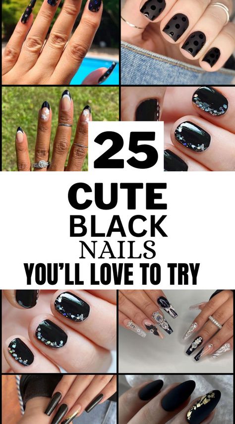 If you love black nails then these nails are for you. These cute black nails are the best and will suit any outfit you want to pair them with. These cute black nails are beautiful so you can’t help but love them all. Nails Inspiration Black, Cute Black Nails, Black Nails Short, Classy Black Nails, Black Nail Ideas, Dark Gel Nails, Short Almond Shaped Nails, Short Oval Nails, Black French Nails