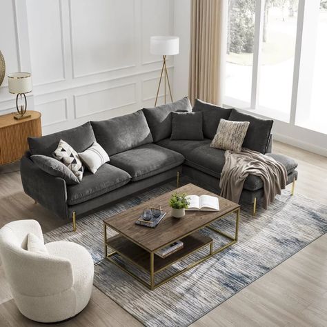 Dark Grey Sofa Living Room, Gray Sectional Living Room, Dark Grey Couch Living Room, Leather Couches Living Room, Grey Sofa Living Room, House Repair, Chaise Sectional Sofa, Grey Couch Living Room, Couch With Chaise