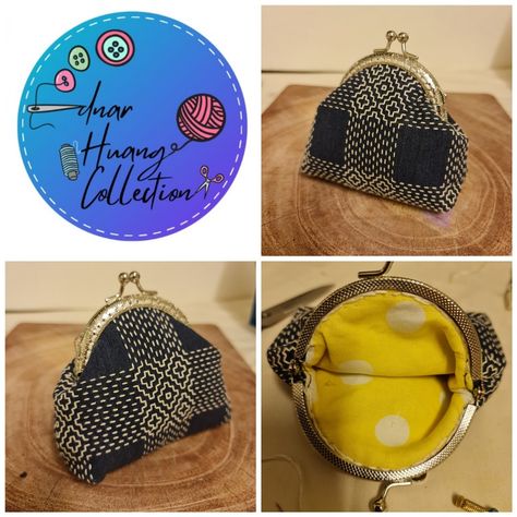 Project #1 - Clickclick Kisslock purse 8.5cm semi-round silver metal clasp. 👛🧵Fabric in Japanese Rice Stitch 1-pc pattern construction. 🪡 Rice Stitch, Kiss Lock Purse, Pattern Construction, Purse Tutorial, Japanese Rice, Fb Page, Quality Time, Metallic Silver, Hobbies