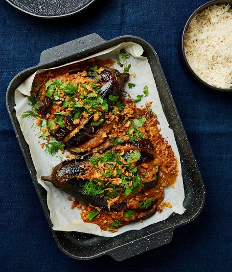 Meera Sodha’s vegan recipe for satay sauce roast aubergine | Vegan food and drink | The Guardian Meera Sodha, Satay Sauce, Vegan Recipe, Vegetable Dishes, Vegan Food, Veggie Recipes, The Guardian, Farmers Market, Kale