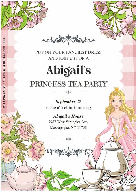 Download Now (Free Editable PDF) Shimmering Princess Tea Party Invitation Templates #free #freeinvitation2019 #birthday #disney #invitations #invitationtemplates Free Tea Party Invitations Templates, Princess Tea Party Invitations, Barbie Tea Party, Princess Birthday Invitations, Princess Tea Party, Tea Party Invitations, Disney Invitations, Party Stationery, Birthday Disney