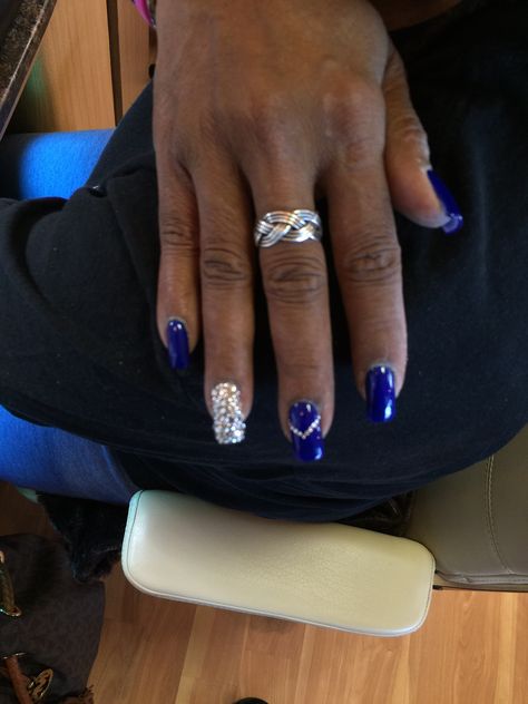 Nail Designs Blue And Silver, Hanukkah Nails, Nail Designs Blue, Blue Nail Design, Sapphire Nails, Fancy Nails Designs, Gold Nail, Blue Nail Designs, Blue Nail