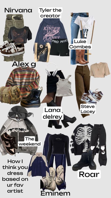 #nirvana #alexg #lanadelrey #tylerthecreator #lukecombs #theweekend #eminem #stevelacy #outfitinspo #music #roar Nirvana Clothes, Nirvana Outfit, Eminem Style, Nirvana Fashion, Rock Outfits, Cool Fits, Indie Fashion, Girly Outfits, Retro Outfits