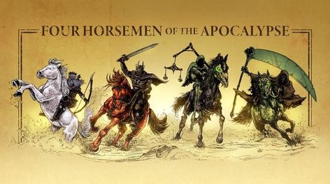 Four Horses Of The Apocalypse, 4 Horsemen Of The Apocalypse Tattoo, The Four Horsemen Of The Apocalypse, Horsemen Of The Apocalypse Tattoo, Tattoo Concept Art, Horsemen Tattoo, Four Horsemen Of The Apocalypse Tattoo, 4 Horsemen Of The Apocalypse, Clarence Larkin