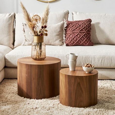 Coffee Table Small Space, Coffee Tables Modern, Wooden Coffee Tables, Coffee Table Set Of 2, Round Wooden Coffee Table, Round Coffee Table Sets, Round Nesting Coffee Tables, Drum Side Table, Nesting Coffee Table