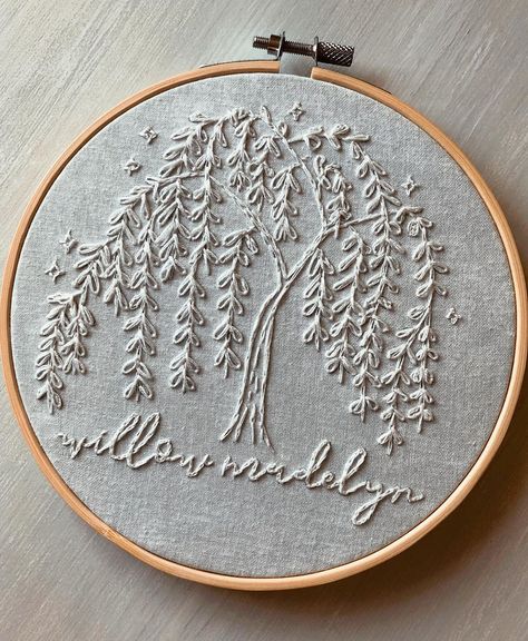 708 Likes, 18 Comments - E R I N  E S S I A M B R E (@saltwaterstitches) on Instagram: “It was so hard to choose a favourite hoop for today’s prompt of “favourite hoop” 🖤 Ultimately I…” Converse Embroidery, Tree Name, Hozier, Willow Tree, Hand Embroidery Patterns, Choose Me, For Today, The Tree, Needlepoint