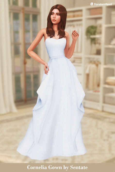 # 7 in our CC list of custom maxis-match dresses for TS4! Wedding Dress Sims 4 Maxis Match, Sims4 Dress Maxis Match, Ts4 Taylor Swift Cc, Sims 4 Strapless Dress, Sims 4 Prom Dress Cc Maxis Match, Sentate Sims 4, Sims 4 Maxis Match Dress, Sims 4 Gown, Sims 4 Cc Clothes Free Downloads