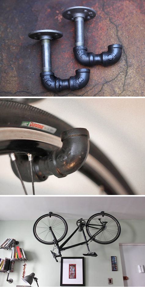 Creative Bike Storage • A round-up of the best bike storage we could find with many tutorials! Including from 'monroe trades', this ingenious bike rack using metal piping. Bike Storage Apartment, Rack Velo, Diy Bike Rack, Bicycle Ideas, Range Velo, Koti Diy, Bike Storage Rack, Diy Rangement, Garage Organize