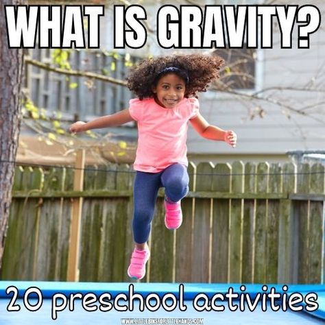 Demonstrate gravity with hands on play ideas! Simple gravity activities for preschoolers you can do at home or in the classroom. Gravity Activities For Preschool, Gravity Activities For Kids, Science Camp Activities, Easy Preschool Science, Gravity Activities, Gravity Lessons, Preschool Science Experiments, Gravity Science, Cloud In A Jar