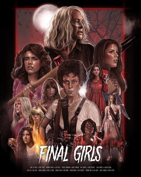 Final Girls | Poster art by Laz Marquez Halloween Wallpaper Cute, Slasher Movies, Horror Movie Icons, Horror Artwork, Septième Art, Best Horror Movies, Horror Lovers, Retro Horror, Horror Posters