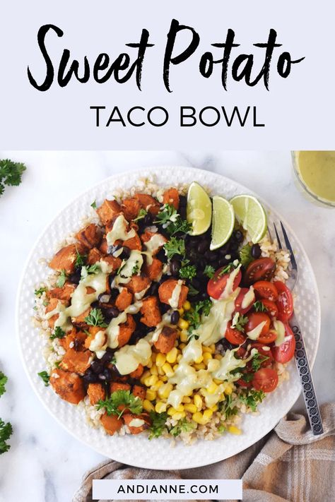 Potato Taco Bowl, Recipe With Black Beans, Sweet Potato Rice, Taco Bowl Recipe, Cowboy Casserole, Sweet Potato Bowls, Taco Bowl, Sweet Potato Tacos, Potato Tacos