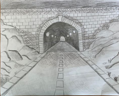 Tunnel Drawing Easy, Central Perspective Drawing, One Point Perspective Watercolor, 1 Point Perspective Drawing Easy, One Point Perspective Drawing Easy, 1 Perspective Drawing, 1 Point Perspective Drawing, Drawing Coloring Pages, Side Profile Drawing