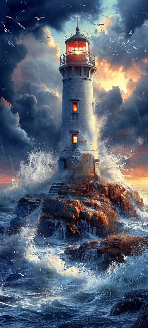 Ghost Ship Art, Storm God, Lighthouse Storm, Beachy Art, Navi A Vela, Lighthouses Photography, Lighthouse Tattoo, Eagle Images, Lighthouse Painting