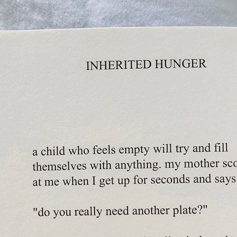 rose brik on Instagram: "The opening poem of Inherited Hunger captures the essence of what so many of us feel... a hunger for love and acceptance that no amount of anything else can satisfy. This is where the journey begins. This is where the hunger is passed down.
---
Book: Inherited Hunger by Rose Brik – available on amazon 
.
.
.
.
.
.
.
.
.
.
.
.
.
#poem #poetry #poet #igpoets #instagrampoetry  #igpoetry #poetryworld #poetrylovers #instapoet #micropoetry #poems #poemsforher #reels #instareels #reelsinstagram #reelitfeelit #explore #viralreel" Feeling Empty, Do You Really, Poetry, Feelings, Books, Instagram