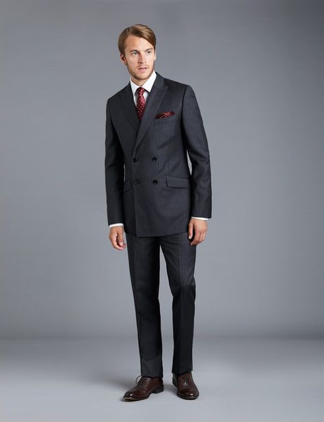 Men's Charcoal Grey Pinstripe Slim Fit Suit - Double Breasted - Super 120s Wool Grey Suit Men, Man Suits, Striped Suit, Hawes And Curtis, Slim Fit Suits, Slim Fit Suit, Men’s Suits, Fitted Suit, Suit Style