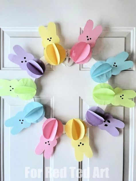 Easy Paper Peeps Wreath for Easter - Red Ted Art - Easy Kids Crafts Paper Easter Egg Crafts, Easter Sleepover, Easter Decorations Paper, Paper Easter Crafts, Easter Paper Decorations, Easter Classroom Decorations, Peeps Wreath, Easter Wreath Craft, Crafts Bookmarks