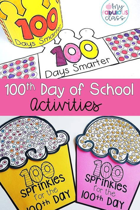 100th Day of School activities. Free 100th day activities. Making 10, counting to 100 by 10s, 100th Day Craft. 100th Day Cupcake activity.read 100 books. 100th day snack. 100th day crown. 100th Day necklace. Kindergarten Activities. Preschool activities 100 Days Of School Activities, 100 Days Of School Project Kindergartens, 100th Day Of School Activities, 100th Day Of School Crafts, 100s Day, Kindergarten February, 100 Day Of School Project, Simple Activities, 100 Day Celebration