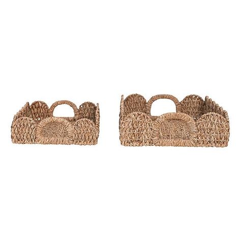 Creative Co-Op Braided Scalloped Tray Set of 2 | The Container Store Boho Tablescape, Woven Trays, Basket Tray, Farmhouse Boho, Large Tray, Lodge Style, Small Tray, The Container Store, Creative Co Op