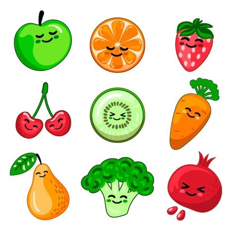 Imágenes de Frutas Y Verduras Animadas - Descarga gratuita en Freepik Vegetable Salad Ingredients, Thanksgiving Vegetables, Strawberry Breakfast, Restaurant Drinks, Lemon Cheese, Orange Apple, Mushroom Plant, Realistic Cartoons, Vegetable Illustration