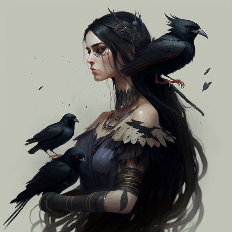 Goddess Art, Witch Aesthetic, Fantasy Aesthetic, Arte Fantasy, Fantasy Inspiration, Fantastic Art, Beauty Art, Crows, Character Portraits