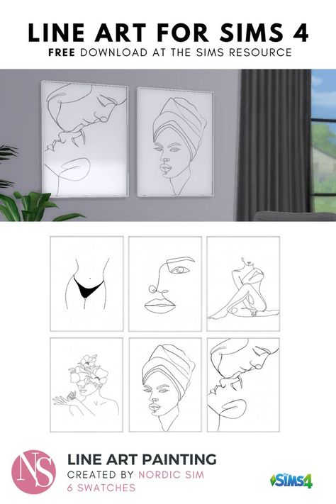 Line Art Painting, Sims 4 Cc Furniture Living Rooms, Mod Wall, Sims 4 Beds, Modern Line Art, Sims 4 Tsr, Sims 4 Cas Mods, Sims 4 Bedroom, The Sims 4 Packs