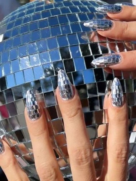 Mirrorball Nails, Disco Ball Nails, Ball Nails, Taylor Swift Nails, Disco Nails, Concert Nails, Glitter Boots, Glitz And Glamour, Disco Era