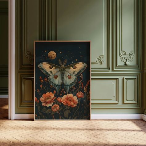 Celestial Butterfly Print Moody Insect Painting Floral Dark Academia Print Vintage Moth Poster Goth Decor Gothic Art Cottagecore Aesthetic - Etsy UK Moth Poster, Insect Painting, Dark Academia Gothic, Dark Academia Prints, Vintage Butterfly Print, Art Cottagecore, Art Papillon, Moth Print, Cottagecore Art