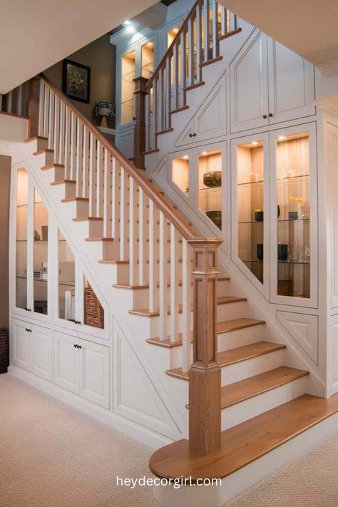 30 Staircase Design Ideas To Elevate Your Home - Hey Decor Girl [Latest Trending Decor Design Ideas] 3 Level Staircase, Waynes Coating Stairway Staircases, Main Staircase Design, Condo Staircase Ideas, Spiral Staircase Makeover, Wood Steps Indoor, Pretty Staircases, Split Level Staircase Ideas, Staircase Spindle Ideas