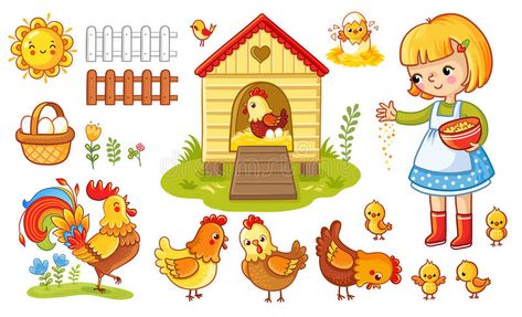 Farm Vector, Picture Composition, Cartoon Chicken, Feeding Kids, Art Drawings For Kids, Kids Education, Arts And Crafts For Kids, Cartoon Kids, Children Illustration