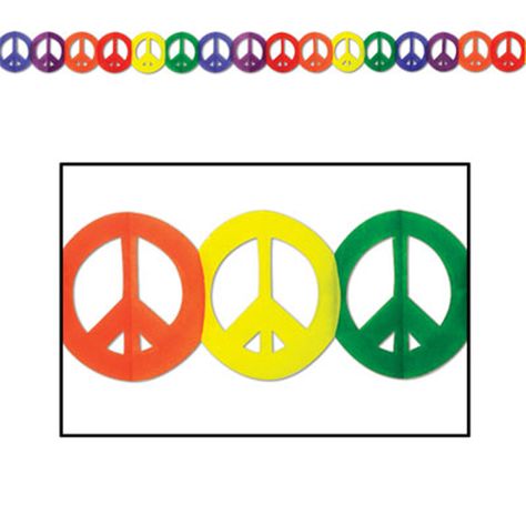 Tye Dye Fun Peace Sign Garland - 12ft £4.99 each Peace Sign Party, 60s Peace, 60s Theme, Rainbow Peace, Party Girlande, Give Peace A Chance, Party Garland, Peace Signs, Paper Garland