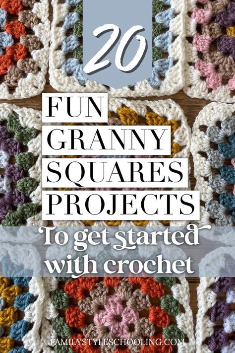 20 Fun Granny Squares Projects to Get Started with Crochet - Family Style Schooling Granny Squares Projects, Fun Granny Squares, Granny Square Poncho, Crochet Project Free, Easy Granny Square, Granny Square Projects, Granny Square Haken, Tote Crochet, Crochet Granny Squares