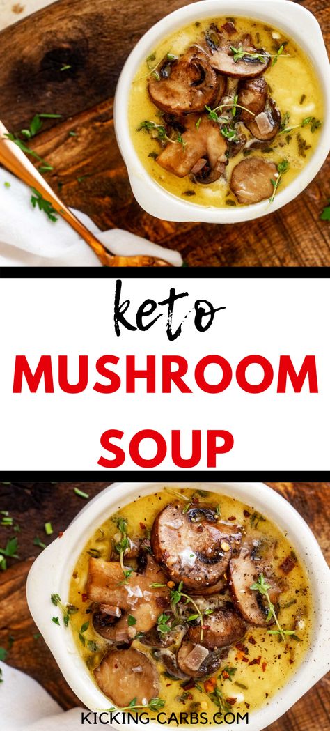 This easy Keto Mushroom Soup Recipe is easily my favorite low carb soup that I’ve ever made. It is so rich, creamy, and flavor packed. Make this one for your next family dinner, and you will have a glow of satisfaction that comes from serving something that everyone loves. #kickingcarbs #keto #lowcarb #mushroomsoup Keto Mushroom Soup, Keto Mushrooms, Mushroom Soup Recipe, Low Carb Soup Recipes, Facebook Recipes, Mushroom Soup Recipes, Keto Soup, Keto Lunch, Low Carb Soup