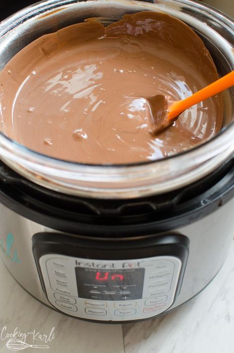 melted chocolate in the Instant Pot for the peanut clusters Melting Pot Recipes, Chocolate Peanut Clusters, Cooking With Karli, Chocolate Melting, Peanut Clusters, Chocolate Covered Peanuts, Covered Strawberry, Chocolate Covered Strawberry, Peanut Recipes