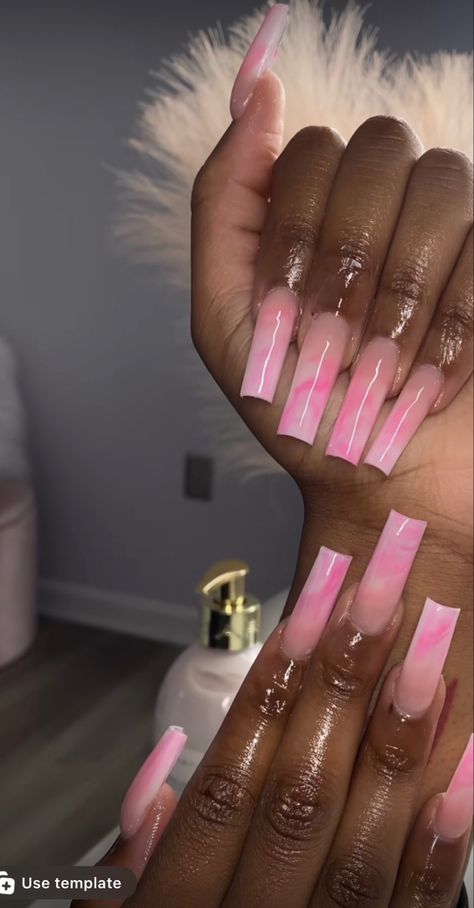 Pink Acrylic Set, Baby Pink Birthday Nails, Pink Polygel Nail Ideas, Pink Nails Acrylic Design, Marble Freestyle Nails, Pink Marble Nails, Pink Acrylic Nail Designs, Ambre Nails, Polygel Nails