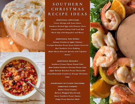 A Southern Christmas Dinner Menu & Southern Christmas Recipe Ideas - Louisiana Christmas Recipes, Soul Food Christmas Dinner Menu Ideas, Cajun Christmas Dinner Menu Ideas, Southern Christmas Dinner, Southern Christmas Recipes, Orange Christmas Cake, Christmas Recipe Ideas, Christmas Dinner Side Dishes, Christmas Dinner Sides