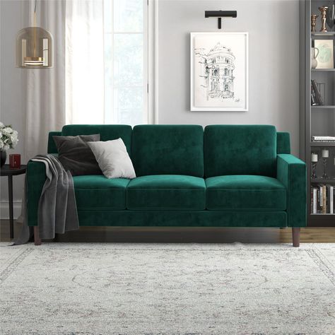 Arrives by Thu, Jun 16 Buy DHP Bryanna 3 Seater Sofa , Green Velvet at Walmart.com Velvet Room, Sofa Review, Green Sofa, Elegant Sofa, Blue Sofa, Wooden Leg, Velvet Sofa, Sofas And Chairs, 3 Seater Sofa