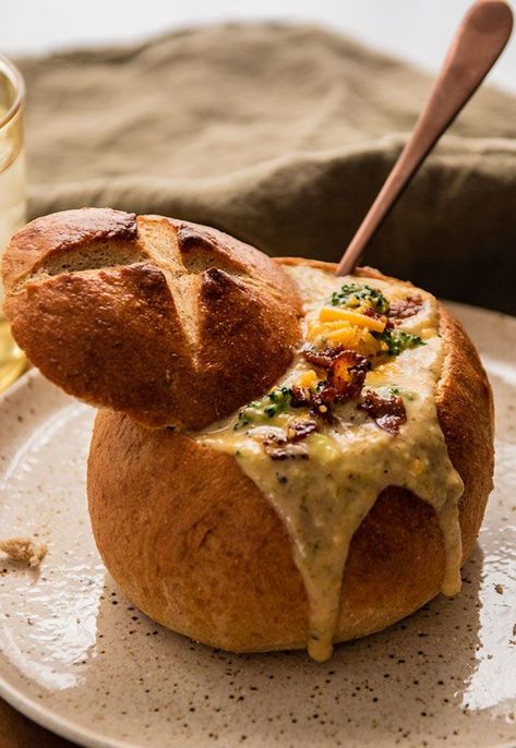 Bread Bowl Aesthetic, Easy Wheat Bread, Bread Soup Bowls, Soup In Bread Bowl, Bread Bowls For Soup, Soup Bread Bowl, Simple Homemade Bread, Bread Bowl Soup, Bread Aesthetic