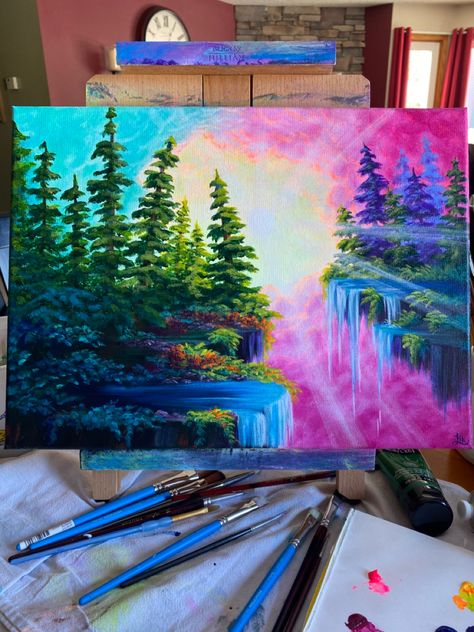 Acrylic Fantasy Painting Fantasy Acrylic Painting Ideas, Trip Painting, Acrylic Painting Fantasy Art, Fantasy Painting Ideas, Trippy Acrylic Painting, Magical Paintings, Diy Abstract Canvas Art, Oil Pastel Drawings, Surrealism Painting