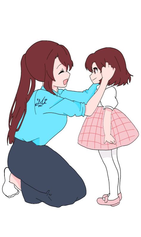 Mother And Daughter Drawing Anime, Anime Mother And Daughter, Drawing Mother And Daughter, Mom Kiss, Mother And Child Drawing, Mother And Daughter Drawing, Project Illustration, Anime Moon, Sun Projects