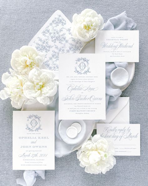 Southern Wedding Invitations, Something Blue Wedding, White Wedding Invitations, Wedding Invitation Card Design, Dusty Blue Weddings, Wedding Invitation Card, Wedding Mood Board, Invitation Card Design, Wedding Mood