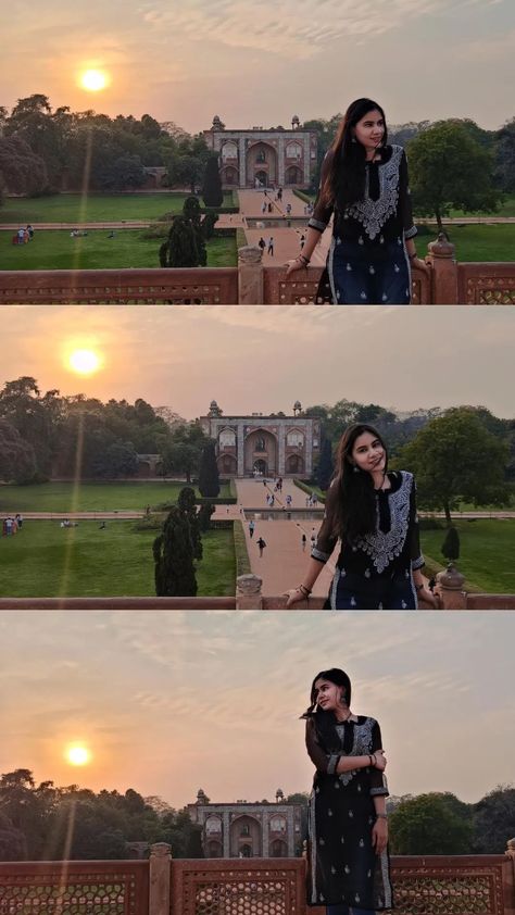 Sunsets and Delhi ❤️ Humayun's Tomb Photoshoot, Humayun Tomb Aesthetic, Humayun Tomb Photography, Kurti Poses, Humayun's Tomb, Delhi Travel, Sisters Photoshoot Poses, Desi Aesthetic