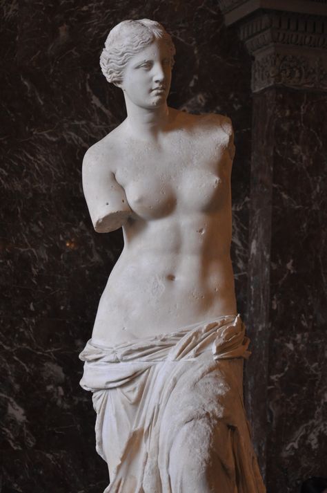 Venus de Milo, is an ancient Greek statue and one of the most famous works of ancient Greek sculpture. Created sometime between 130 and 100 BCE, it is believed to depict Aphrodite, the Greek goddess of love and beauty. #VenusDeMilo #Louvre #Paris #France #Statue Greek Goddess Statue, Studying Art, Ancient Greek Sculpture, Greek Statues, Roman Sculpture, Greek Sculpture, Goddess Statue, Louvre Paris, Great Paintings